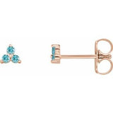 14K Rose Natural Blue Zircon Three Stone Earrings Siddiqui Jewelers