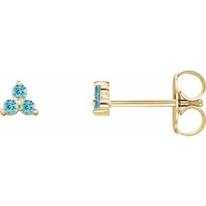 14K Yellow Natural Blue Zircon Three Stone Earrings Siddiqui Jewelers