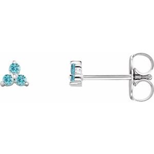 14K White Natural Blue Zircon Three Stone Earrings Siddiqui Jewelers