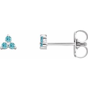 Platinum Natural Blue Zircon Three Stone Earrings Siddiqui Jewelers