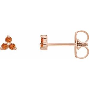 14K Rose Natural Orange Garnet Three Stone Earrings Siddiqui Jewelers