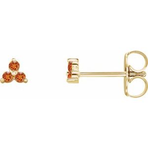 14K Yellow Natural Orange Garnet Three Stone Earrings Siddiqui Jewelers