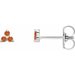 14K White Natural Orange Garnet Three Stone Earrings Siddiqui Jewelers