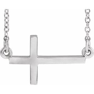 14K White 17x9 mm Sideways Cross 16-18" Necklace-Siddiqui Jewelers