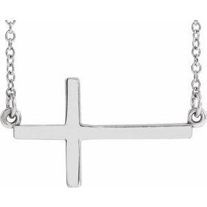 14K White 22x11.5 mm Sideways Cross 16-18" Necklace-Siddiqui Jewelers