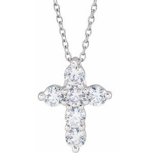 14K White 3/4 CTW Lab-Grown Diamond Cross 18" Necklace Siddiqui Jewelers