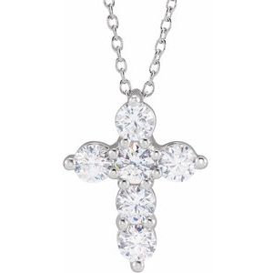 14K White 1 CTW Lab-Grown Diamond Cross 18" Necklace Siddiqui Jewelers