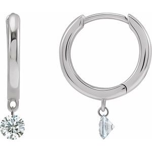 14K White 1/6 CTW Drilled Natural Diamond Hinged Hoop Single Earring Siddiqui Jewelers