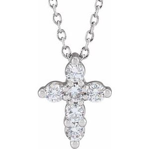 14K White 1/4 CTW Lab-Grown Diamond Cross 18" Necklace Siddiqui Jewelers
