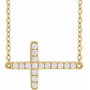 14K Yellow 1/6 CTW Lab-Grown Diamond Sideways Cross Necklace Siddiqui Jewelers