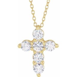 14K Yellow 1 CTW Lab-Grown Diamond Cross 18" Necklace Siddiqui Jewelers