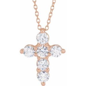 14K Rose 1 CTW Lab-Grown Diamond Cross 18" Necklace Siddiqui Jewelers