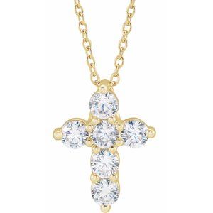 14K Yellow 3/4 CTW Lab-Grown Diamond Cross 18" Necklace Siddiqui Jewelers