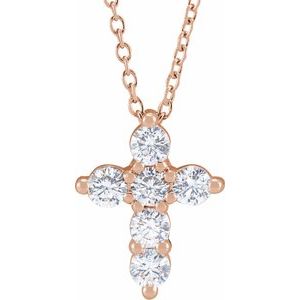 14K Rose 1/2 CTW Lab-Grown Diamond Cross 18" Necklace Siddiqui Jewelers