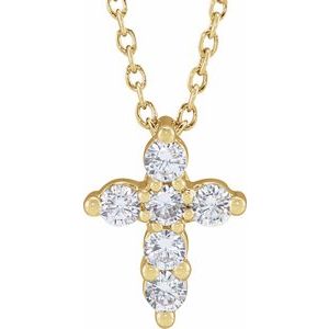 14K Yellow 1/4 CTW Lab-Grown Diamond Cross 18" Necklace Siddiqui Jewelers