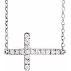 14K White 1/6 CTW Lab-Grown Diamond Sideways Cross Necklace Siddiqui Jewelers