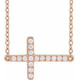14K Rose 1/6 CTW Lab-Grown Diamond Sideways Cross Necklace Siddiqui Jewelers