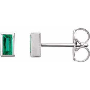 14K White Natural Emerald Bezel-Set Earrings Siddiqui Jewelers