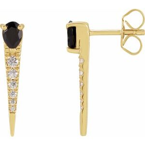 14K Yellow Natural Black Onyx & 1/8 CTW Natural Diamond Spike Earrings Siddiqui Jewelers