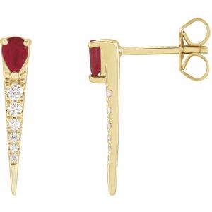 14K Yellow Natural Ruby & 1/8 CTW Natural Diamond Spike Earrings Siddiqui Jewelers