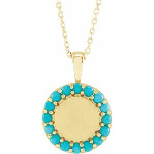14K Yellow Natural Turquoise Engravable Halo-Style 16-18" Necklace Siddiqui Jewelers