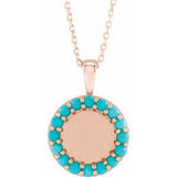 14K Rose Natural Turquoise Engravable Halo-Style 16-18" Necklace Siddiqui Jewelers