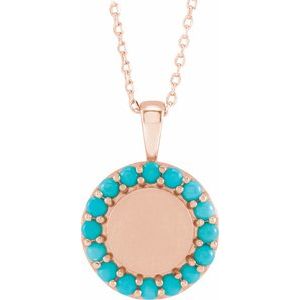 14K Rose Natural Turquoise Engravable Halo-Style 16-18" Necklace Siddiqui Jewelers