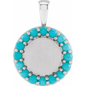 Sterling Silver Natural Turquoise Engravable Halo-Style Pendant Siddiqui Jewelers