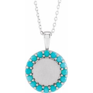 Sterling Silver Natural Turquoise Engravable Halo-Style 16-18" Necklace Siddiqui Jewelers