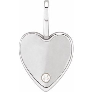 14K White .02 CT Natural Diamond Heart Charm/Pendant Siddiqui Jewelers