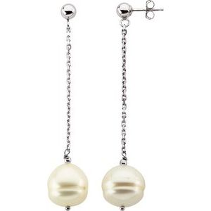 14K White 9-11 mm Freshwater Cultured Pearl Dangle Earrings-Siddiqui Jewelers