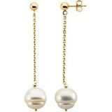 14K Yellow 9-11 mm Freshwater Cultured Pearl Dangle Earrings-Siddiqui Jewelers