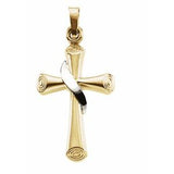 14K Yellow/White 22.5x15.5 mm Hollow Cross Pendant - Siddiqui Jewelers