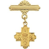 14K Yellow 12x12 mm Four-Way Medal Baptismal Pin - Siddiqui Jewelers