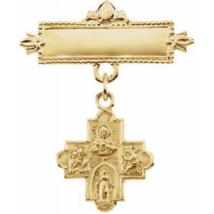 14K Yellow 12 mm Four-Way Medal Baptismal Pin - Siddiqui Jewelers