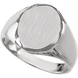 14K White 13x11 mm Oval Signet Ring - Siddiqui Jewelers