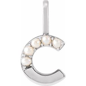 14K White Cultured White Freshwater Pearl Initial C Charm/Pendant Siddiqui Jewelers
