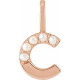 14K Rose Cultured White Freshwater Pearl Initial C Charm/Pendant Siddiqui Jewelers