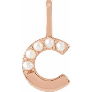 14K Rose Cultured White Freshwater Pearl Initial C Charm/Pendant Siddiqui Jewelers