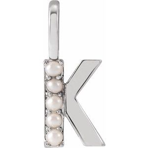 14K White Cultured White Freshwater Pearl Initial K Charm/Pendant Siddiqui Jewelers