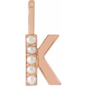 14K Rose Cultured White Freshwater Pearl Initial K Charm/Pendant Siddiqui Jewelers