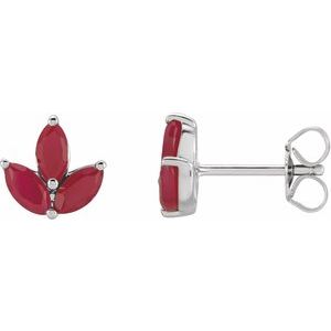 14K White Natural Ruby Cluster Earrings Siddiqui Jewelers