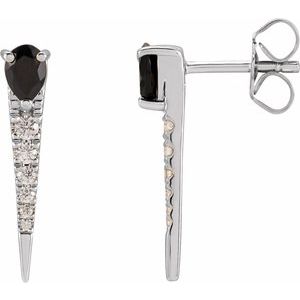 14K White Natural Black Onyx & 1/8 CTW Natural Diamond Spike Earrings Siddiqui Jewelers