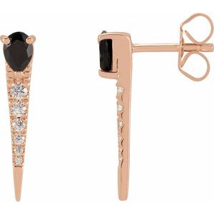 14K Rose Natural Black Onyx & 1/8 CTW Natural Diamond Spike Earrings Siddiqui Jewelers
