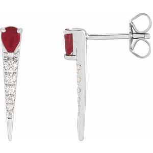 14K White Natural Ruby & 1/8 CTW Natural Diamond Spike Earrings Siddiqui Jewelers
