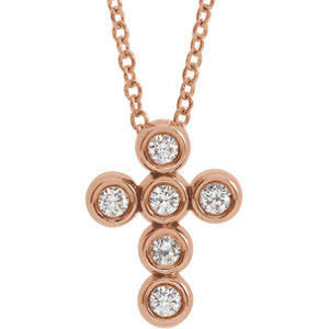 14K Rose 1/6 CTW Diamond Cross 16-18" Necklace - Siddiqui Jewelers
