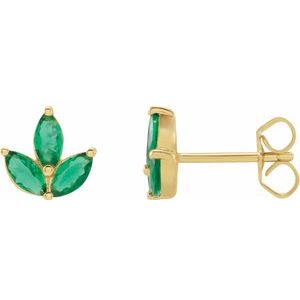 14K Yellow Natural Emerald Cluster Earrings Siddiqui Jewelers