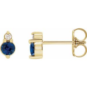 14K Yellow Natural Blue Sapphire & .03 Natural Diamond Earrings Siddiqui Jewelers