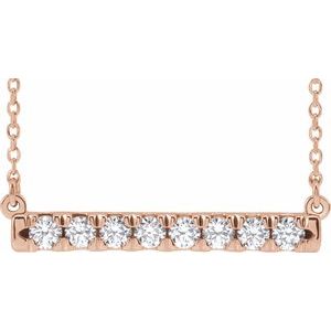 14K Rose 1/2 CTW Natural Diamond French-Set Bar 16" Necklace Siddiqui Jewelers
