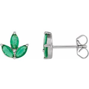 14K White Natural Emerald Cluster Earrings Siddiqui Jewelers